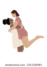 Abstract lesbian couple illustrations. Vector illustration.