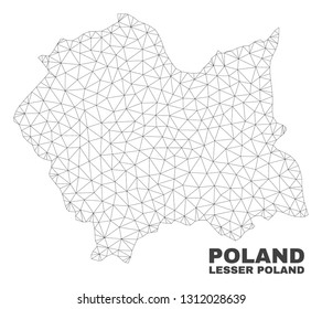 Abstract Lesser Poland Voivodeship map isolated on a white background. Triangular mesh model in black color of Lesser Poland Voivodeship map.