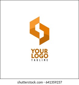 Abstract letter 5 logo design template. Colorful creative hexagon sign. Universal vector icon. Orange hexagon branding identity