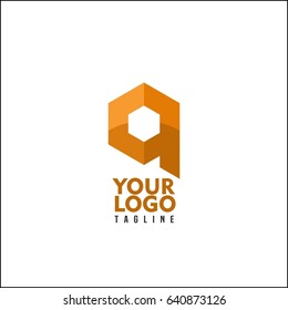 Abstract letter 9 logo design template. Colorful creative hexagon sign. Universal vector icon. Orange hexagon branding identity