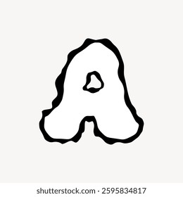 Abstract letter 'A' in black and white with a wavy, artistic design. The letter 'A' stands out with its unique, wavy form, creating an artistic effect. Doodle illustration vector.