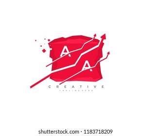 Abstract Letter AA with 3D Rectangle Cube Arrow Finance Exploding Pixel Logo
