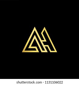 Abstract letter AA AH HA. minimal logo design template. Vector letter logo with gold and black color.