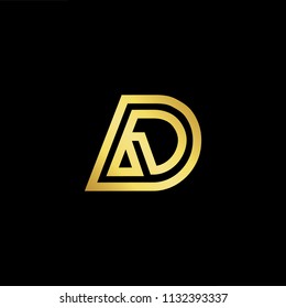 Abstract letter AD DA. minimal logo design template. Vector letter logo with gold and black color.