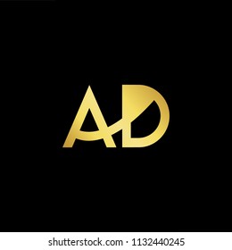 Abstract letter AD DA. minimal logo design template. Vector letter logo with gold and black color.