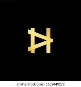 Abstract letter AH HA. minimal logo design template. Vector letter logo with gold and black color.