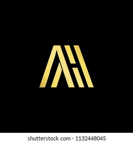 Abstract letter AH HA. minimal logo design template. Vector letter logo with gold and black color.