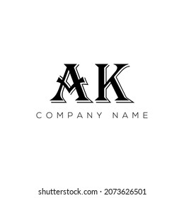 Resumen Letra AK logo del vector de diseño Templat. Diseño del logo de la carta AK sobre fondo negro. AK