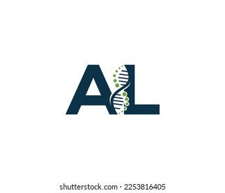 Resumen de la letra AL Concepto de logotipo de biología del ADN. Icono de vectores de ciencia creativa, laboratorio y biotecnología.