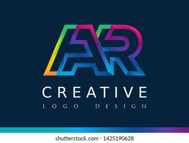 Abstract Letter AR Design illustration vector template for technology, multimedia etc. Gradient style.