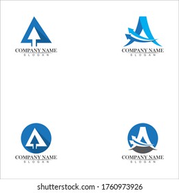 Ilustración vectorial de diseño de la letra abstracta A y del logotipo de flecha