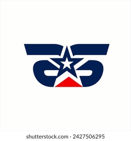 Letra abstracta A,S diseño del logotipo con estrellas y triángulos.