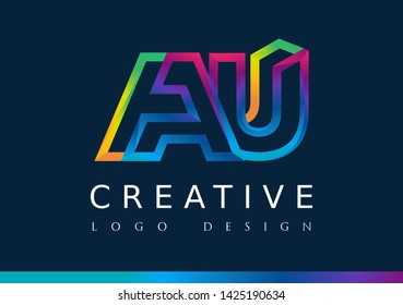 Abstract Letter AU Design illustration vector template for technology, multimedia etc. Gradient style.