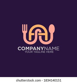 Abstract letter AW logo. fork and spoon icon