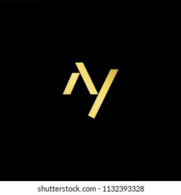 Abstract letter AY YA. minimal logo design template. Vector letter logo with gold and black color.
