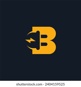Resumen Carta B Logotipo de enchufe eléctrico, combinación de letras B y Plug, plantilla de logotipo de diseño plano, ilustración vectorial	
