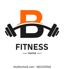 Abstract letter B fitness with barbell logo vector template. Suitable for business, web, sport, health, athlete and initial symbol