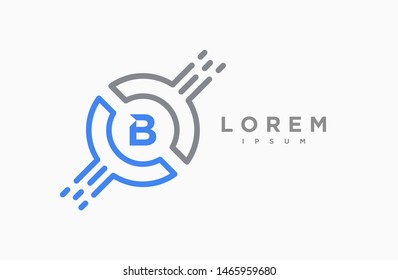 Abstract letter B line logo design template. grey and blue gradient Color pixel creative sign. Universal vector icon. Logotypes of Digital Concepts and Circles, Connections and Networks Icons.