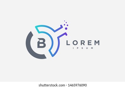 Abstract letter B line logo design template. blue and grey gradient Color creative sign. Universal vector icon. Logotypes of Digital Concepts and Circles, Connections, lab and Networks Icons.
