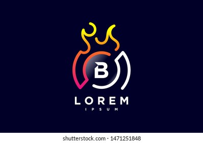 Abstract letter B line logo design template. dark blue and orange gradient Color link creative sign. Universal vector icon. Logotypes of Digital Concepts and Circles, hot, speed and fire Icons.