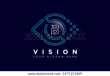 Abstract letter B line logo design template. dark blue and blue Color digital creative sign. Universal vector icon. Digital Concepts and Circles, vision, eye, technology Icons.