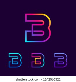 Abstract Letter B Line Monogram Colorful loops logotype, Square shape, swirl spiral infinity logo symbol, Technology and digital connection