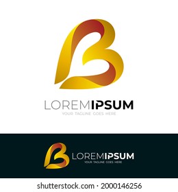 Logotipo de letra abstracta B con vector de diseño 3d, color dorado