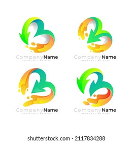 Logo de la letra abstracta B con combinación de diseño de flecha, colorido