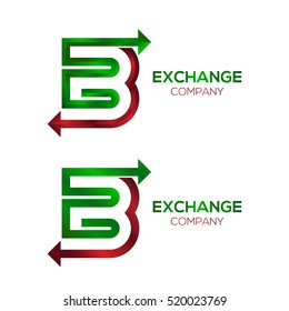 Abstract Letter B logo with Arrow Forward Signs, Express Exchange Symbols, Transportation Export Import icons, Technology Digital Connection concept for Corporate identity Trading Business company