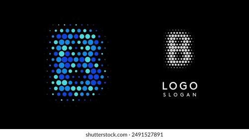 Logotipo Abstractas de la letra B con los puntos azules del gradiente, diseño moderno del logotipo minimalista para la marca del negocio, la identidad corporativa, las firmas de la tecnología. Símbolo profesional tecnológico. Ilustración vectorial.