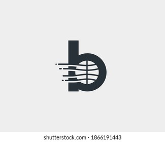 Plantilla de diseño del logotipo de la letra b abstracta. Tipo de letra de línea inusual vectorial dinámico. Tierra creativa, velocidad, entrega, símbolo de envío marca logotipo.