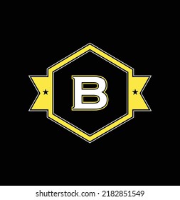 Abstract letter B logo design template with black background. Colorful creative hexagon sign. Universal vector icon.