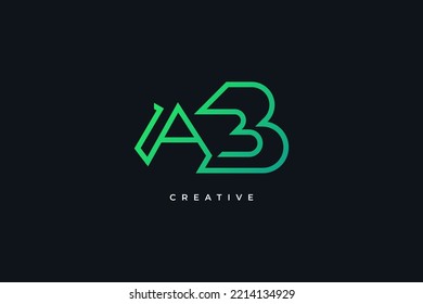 Abstract Letter A and B Logo Design with Green Line Style. AB Logo with Mono Line Concept. Suitable for Business or Technology Logo