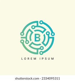 Abstract letter B logo design template, technology, electronics, digital, dot connection cross vector logo icon logotype