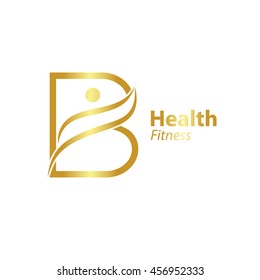 Abstract letter B logo design template with Health Fitness Logo gold