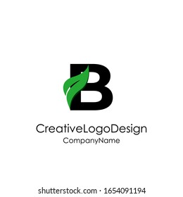 Diseño vectorial de la letra abstracta B. Plantilla de concepto de carácter ecológico de icono y hoja de hojas