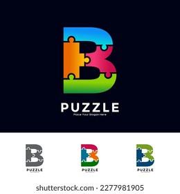 Abstract letter B puzzle pieces colorful vector logo design. Suitable for business, education, game, sticker and template