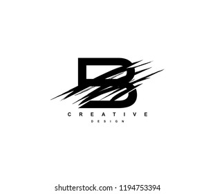 Abstract letter B scratch texture stroke logo