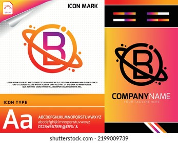 Abstract letter B with space planet logo concept