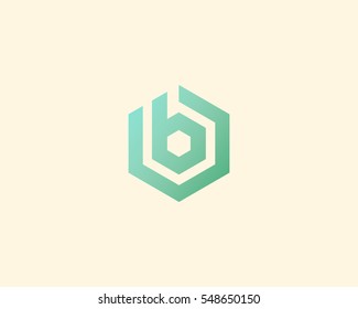 Abstract letter b vector logotype. Line hexagon creative simple logo design template.  Universal geometric symbol font icon.