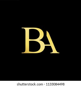 Abstract letter BA AB. minimal logo design template. Vector letter logo with gold and black color.