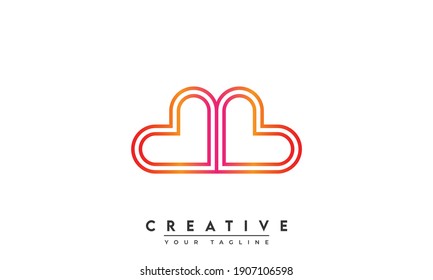 Letra abstracta bb dos corazones adoran la plantilla de ilustración vectorial del logo de monograma vinculado. 