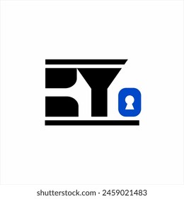Abstrakter Buchstabe BY Logo Design mit Schlüsselloch und Hammer im Negativraum.