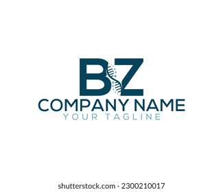 Abstract Letter BZ DNA Biology Logo Concept. Creative Science, Laboratory and Biotechnology Vector Icon.