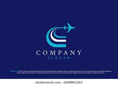 Abstract letter c Blue Airplane Logo for Travel Company