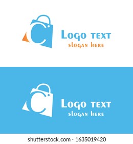 Abstract letter C with bubbles on shopping bag. Abstract shopping logo. Online shop logo.