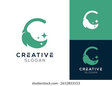 Abstract letter C with cleaner or broom logo design for maintenance and cleaning