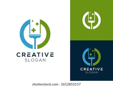 Abstract letter C with cleaner or broom logo design for maintenance and cleaning