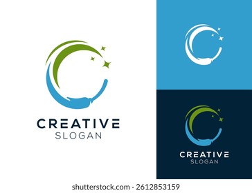 Abstract letter C with cleaner or broom logo design for maintenance and cleaning