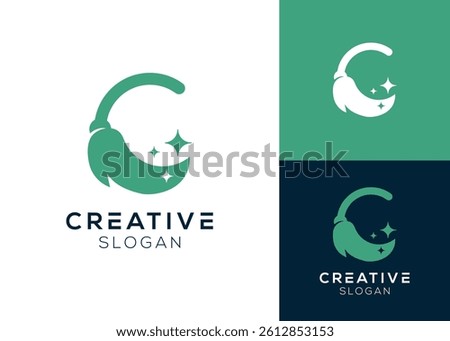 Abstract letter C with cleaner or broom logo design for maintenance and cleaning